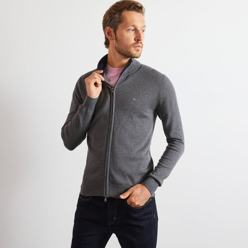 Eden Park Knitwear - Grey cotton cardigan with zipper