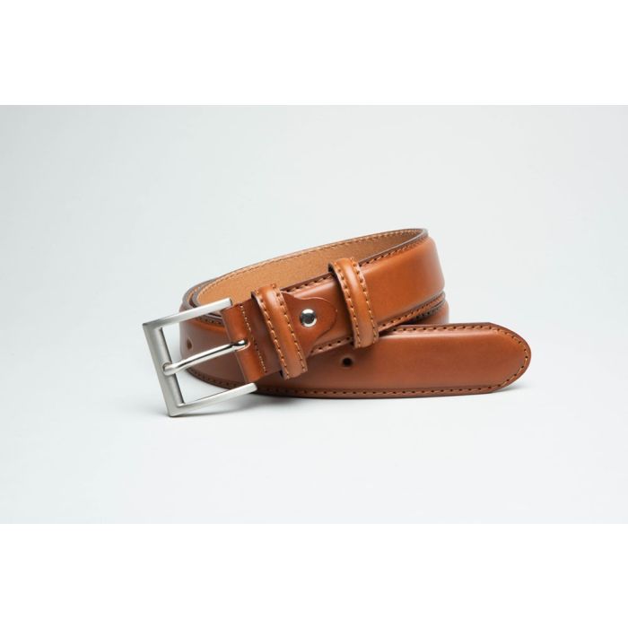 Tan Leather Jeans Belt - Stitched Edge Heavy Full Grain