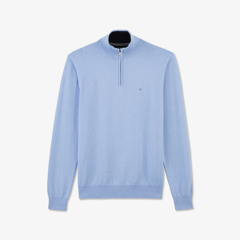Eden Park Knitwear - Blue cotton jersey jumper with trucker neck - the Half Zip