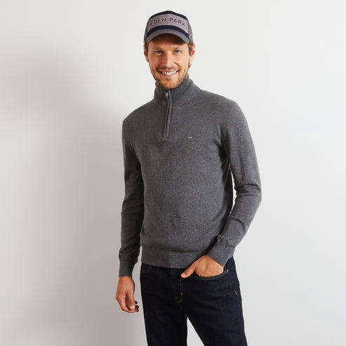 Eden Park Knitwear - Grey cotton jersey jumper with trucker neck - the Half Zip