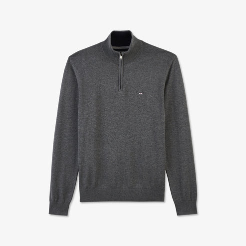 Eden Park Knitwear - Grey cotton jersey jumper with trucker neck - the Half Zip