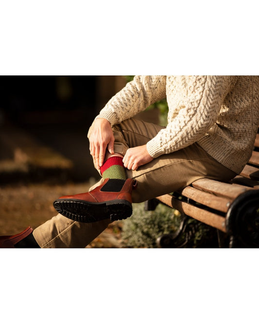 HOUSE OF CHEVIOT Herringbone Short Socks ~ Brick Red